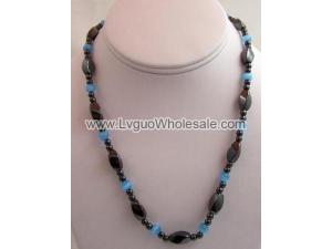 Light Blue Cat's Eye Opal Twist Hematite Beads Stone Necklace 18inch